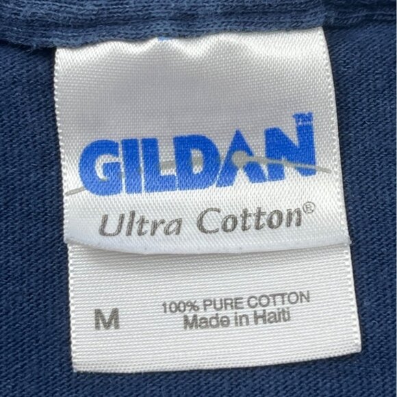 Gildan Medium Blue Ultra Cotton Tee Vail Logo Comfy Casual Shirt 66e - Picture 3 of 6